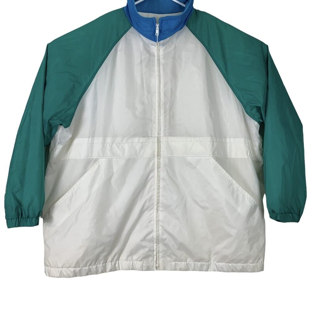 Vintage Windbreaker Sz 3X Zip Be In The Current Seen Colorblock White Teal Blue